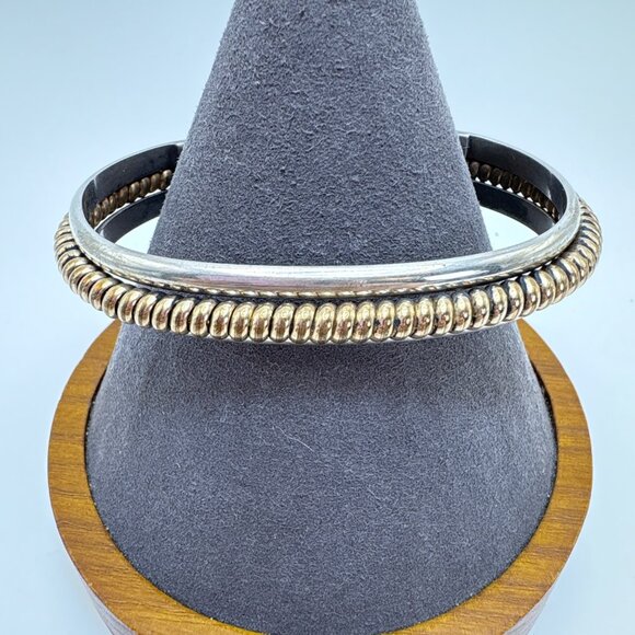 VTG 12k Gold Filled Sterling Silver 925 Open Cuff Bracelet Size 7.5" Fit - Picture 1 of 11